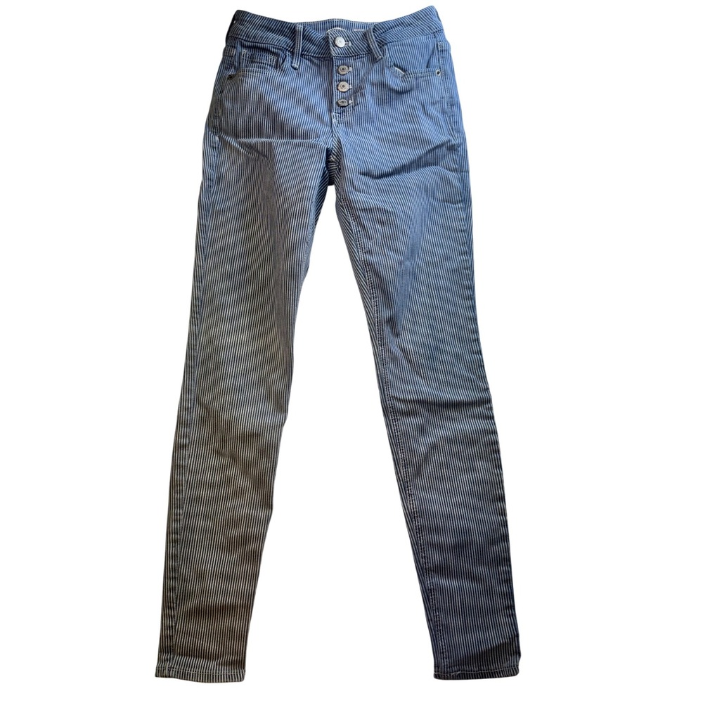 Old Navy Rockstar Super Skinny Mid Rise Railroad Striped Jeans Button Fly size2